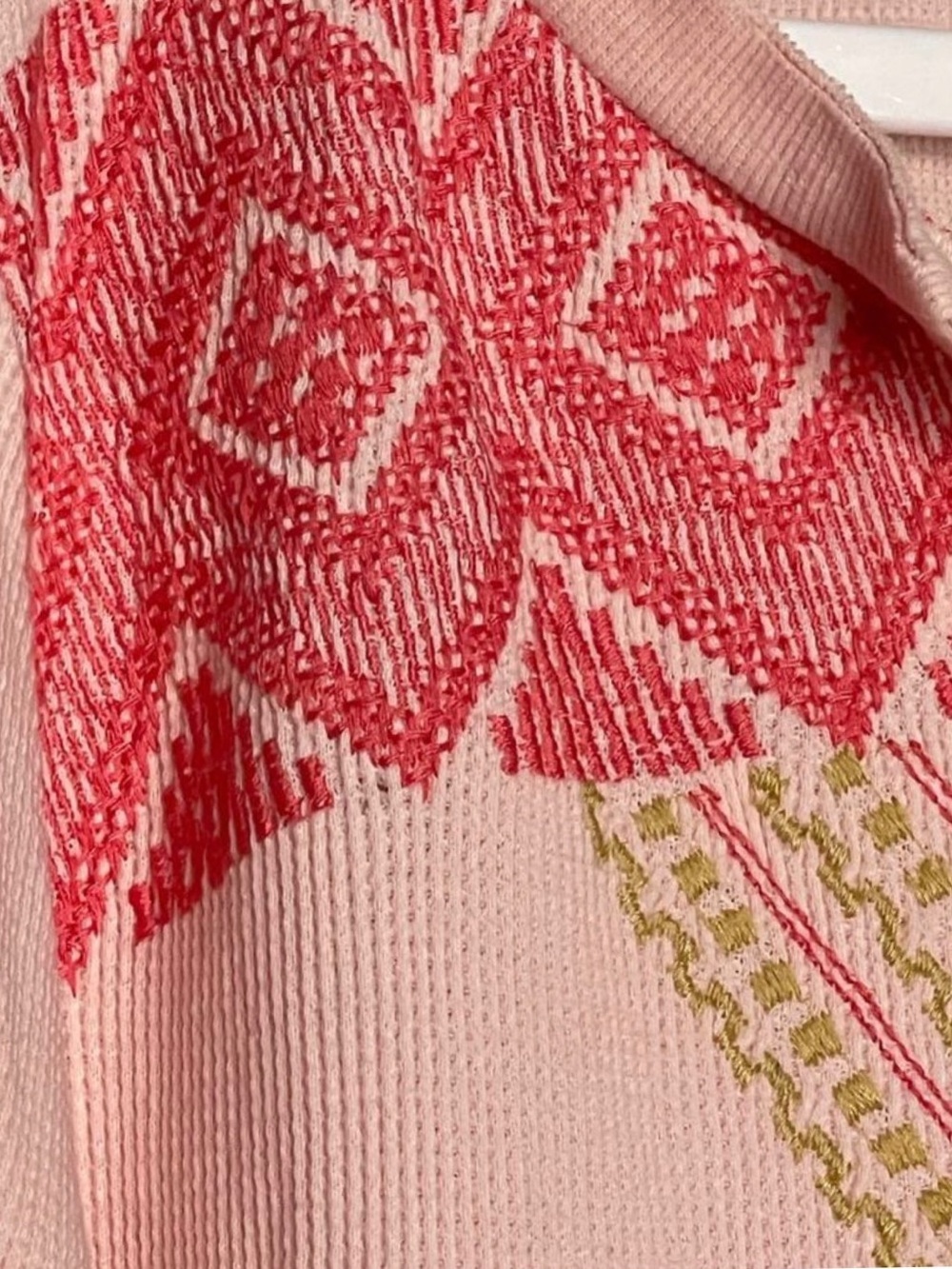 Sundance Pink Embroidered V-Neck Long Sleeve Pullover - Picture 7 of 8